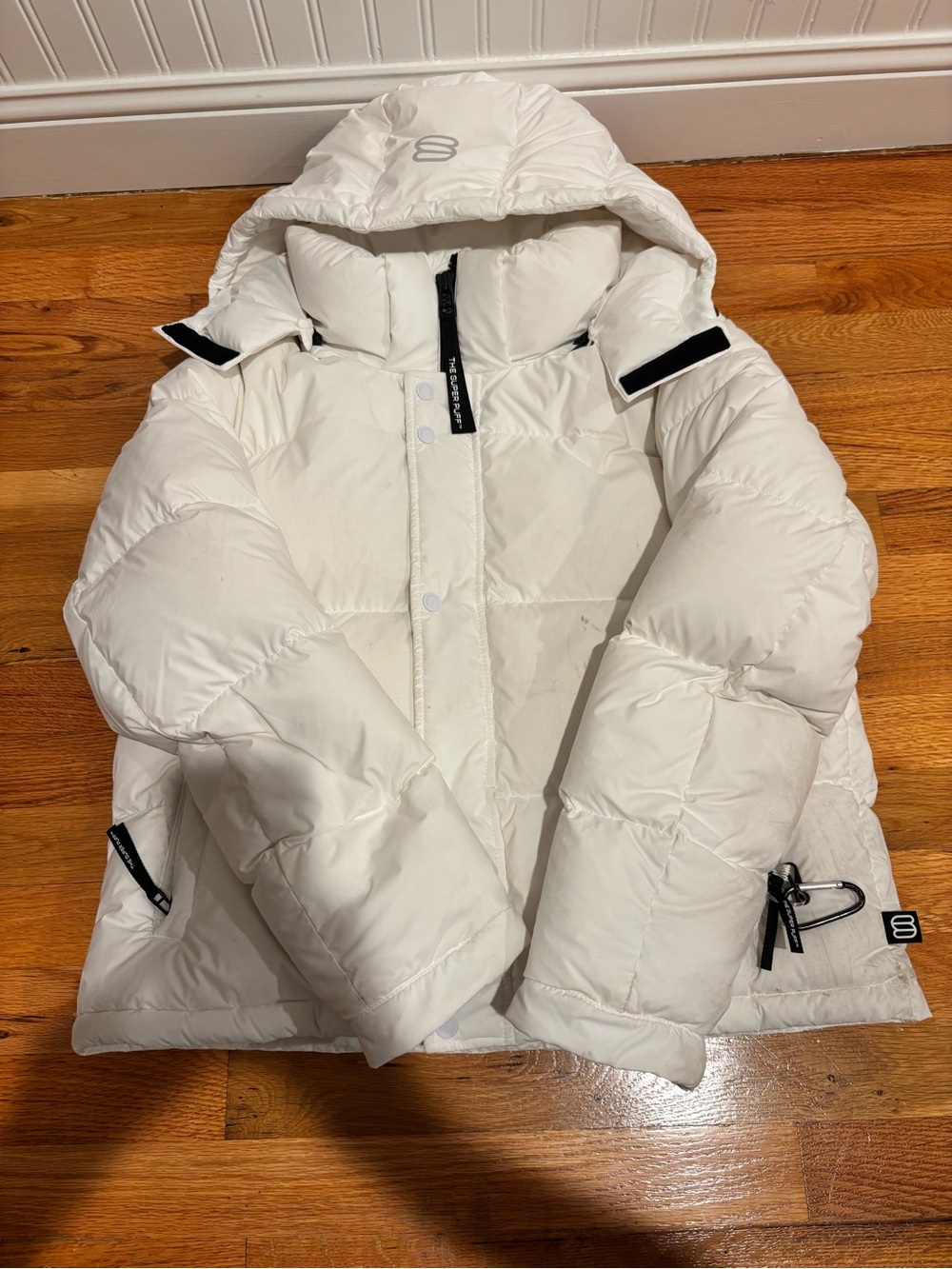Aritzia White Hooded Super Puff Coat